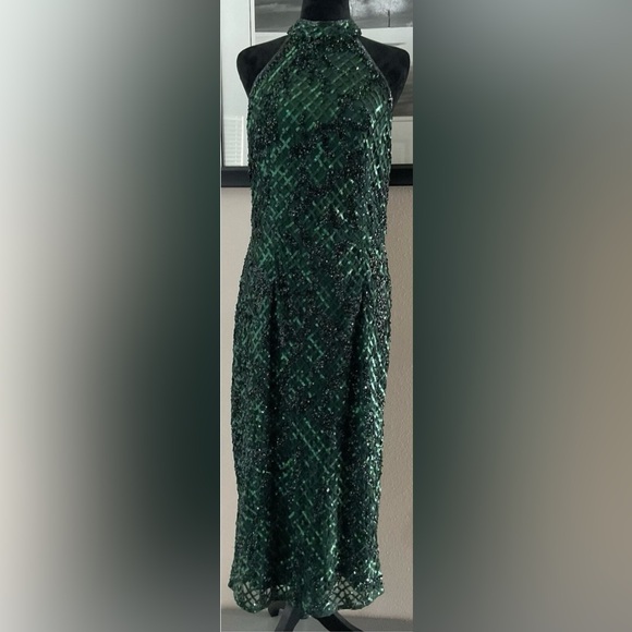 Mac Duggal Green Sequin Midi Dress - Picture 6 of 16